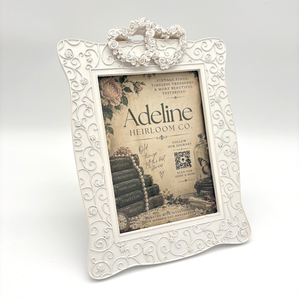 Vintage White Ornate Floral Heart Picture Frame Shabby Chic Coquette Decor